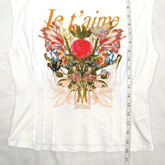 Guess Eco | Je T'aime Corset Tee Floral Graphic in Pure White | Size Medium - Picture 10 of 12
